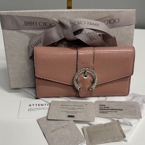 Jimmy Choo Crystal Martina Pink Leather Long Wallet 28037